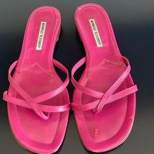 Manolo Blahnik hot pink sandals.